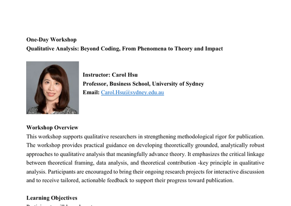 Qualitative Analysis Workshop with Prof. Carol Hsu — workshop details (PDF)